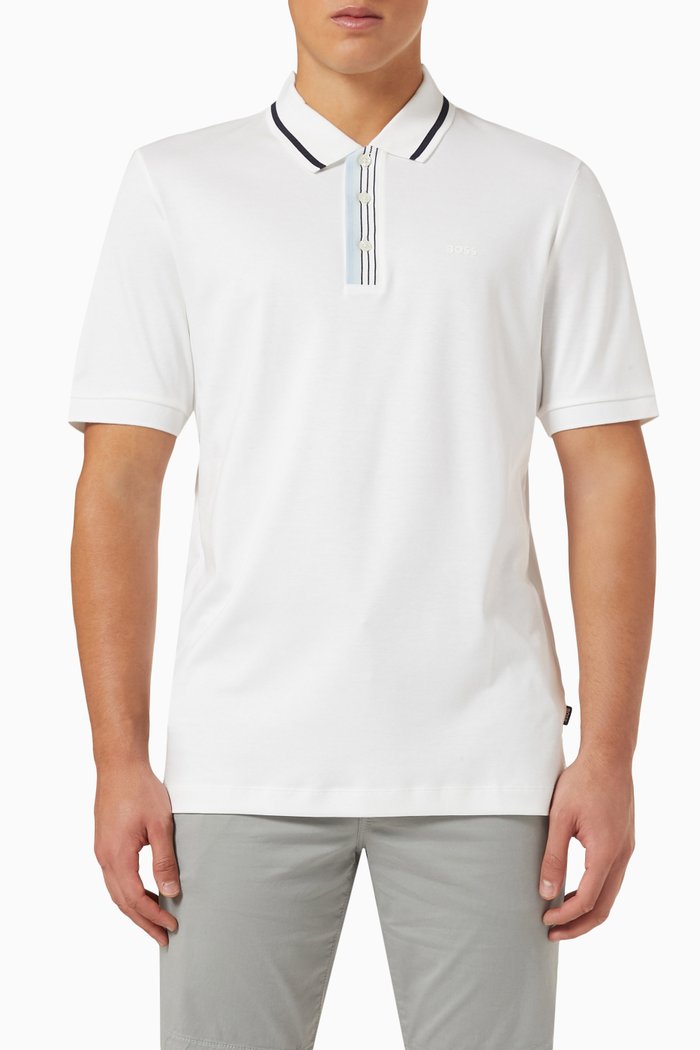 

Contrast Trim Polo Shirt in Cotton Piqué, White