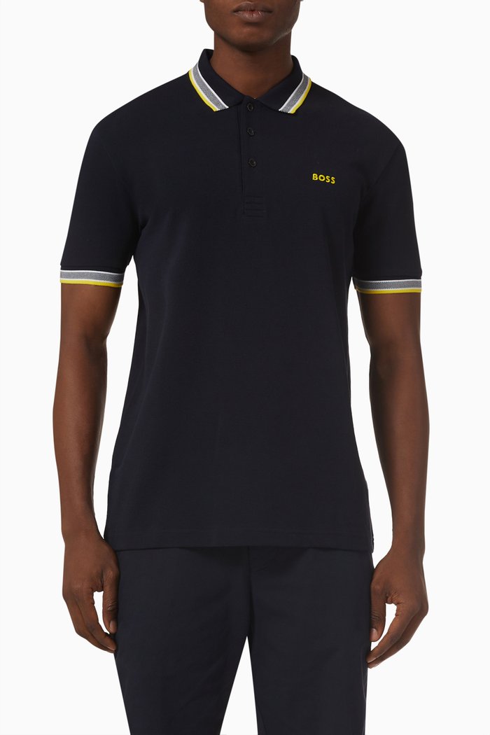 

Contrast-trims Polo Shirt in Cotton Piqué, Blue