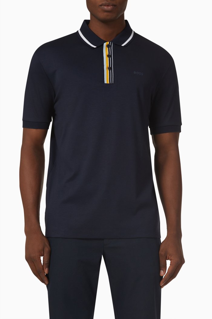 

Contrast-trims Polo Shirt in Cotton, Blue
