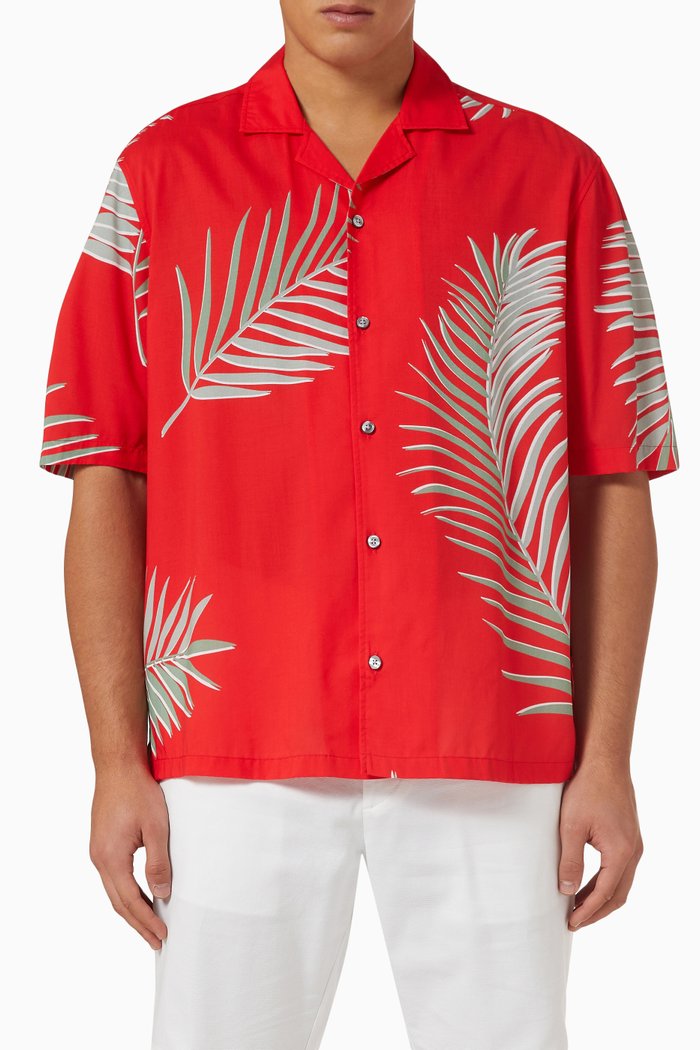 

Leaf Print Shirt in Lyocell, Red