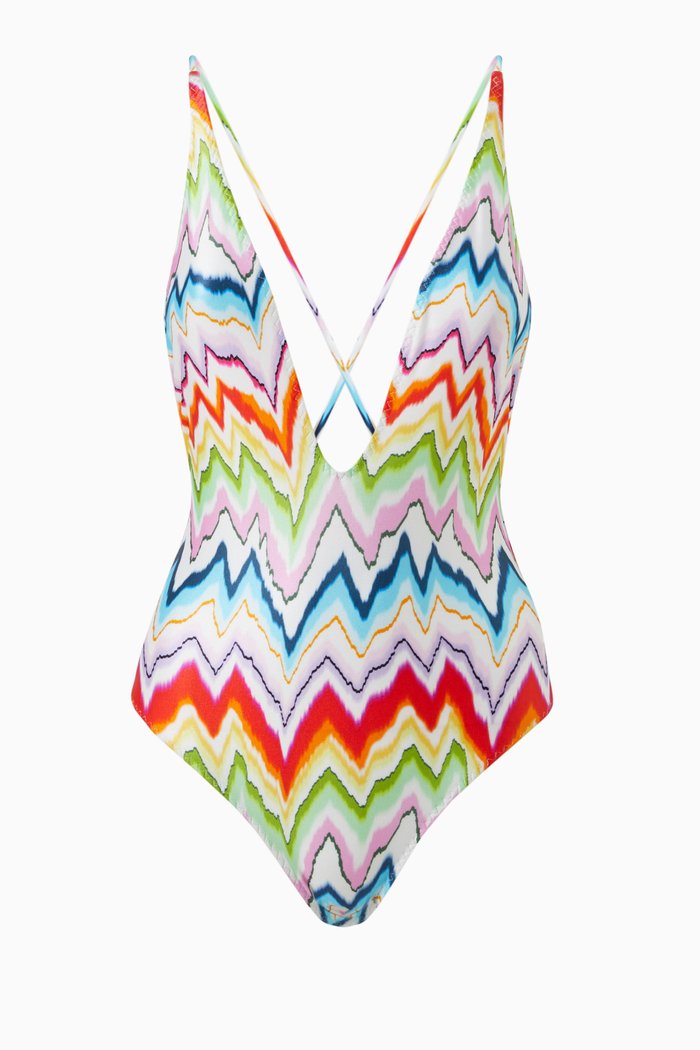 

One Piece Swimsuit in Zig Zag Net, Multicolour