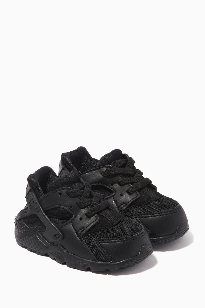

Huarache Run Sneakers in Leather & Textile, Black