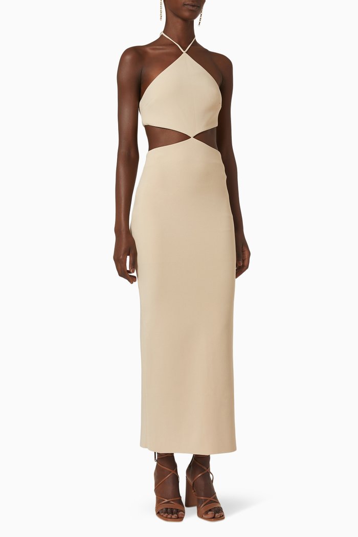 

Iris Halter Dress in Bonded Crepe, Neutral