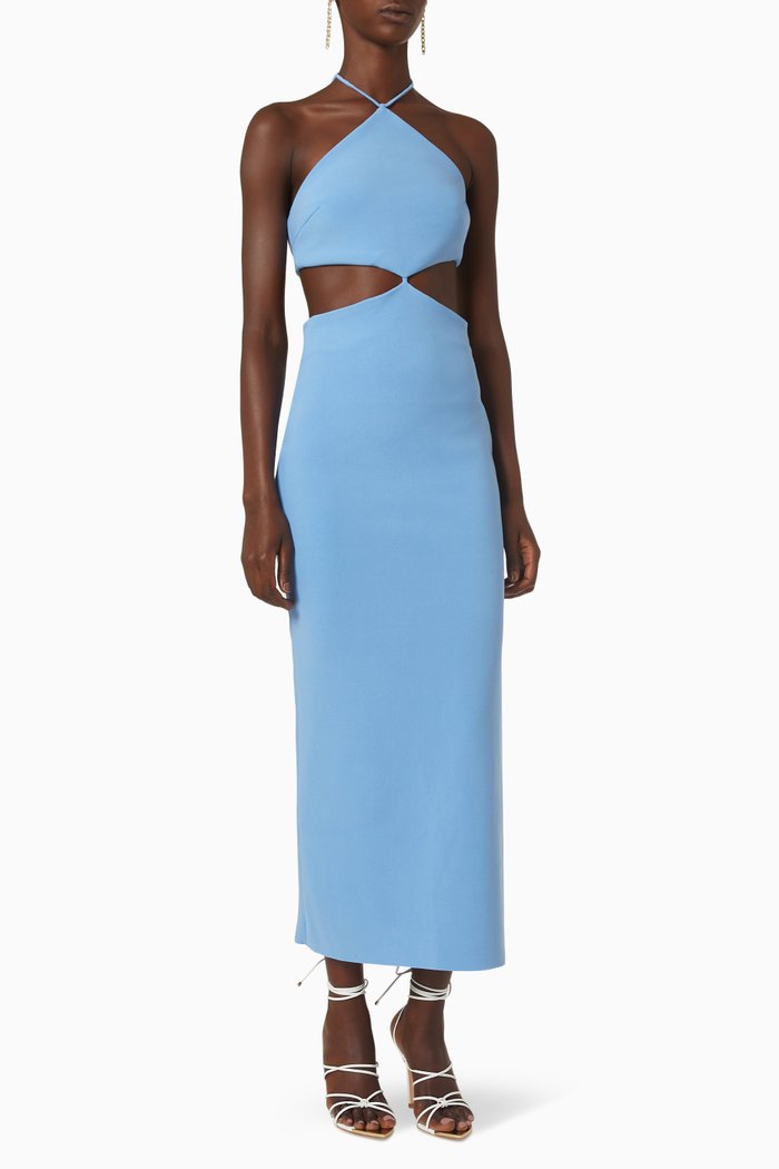 

Iris Halter Dress in Bonded Crepe, Blue