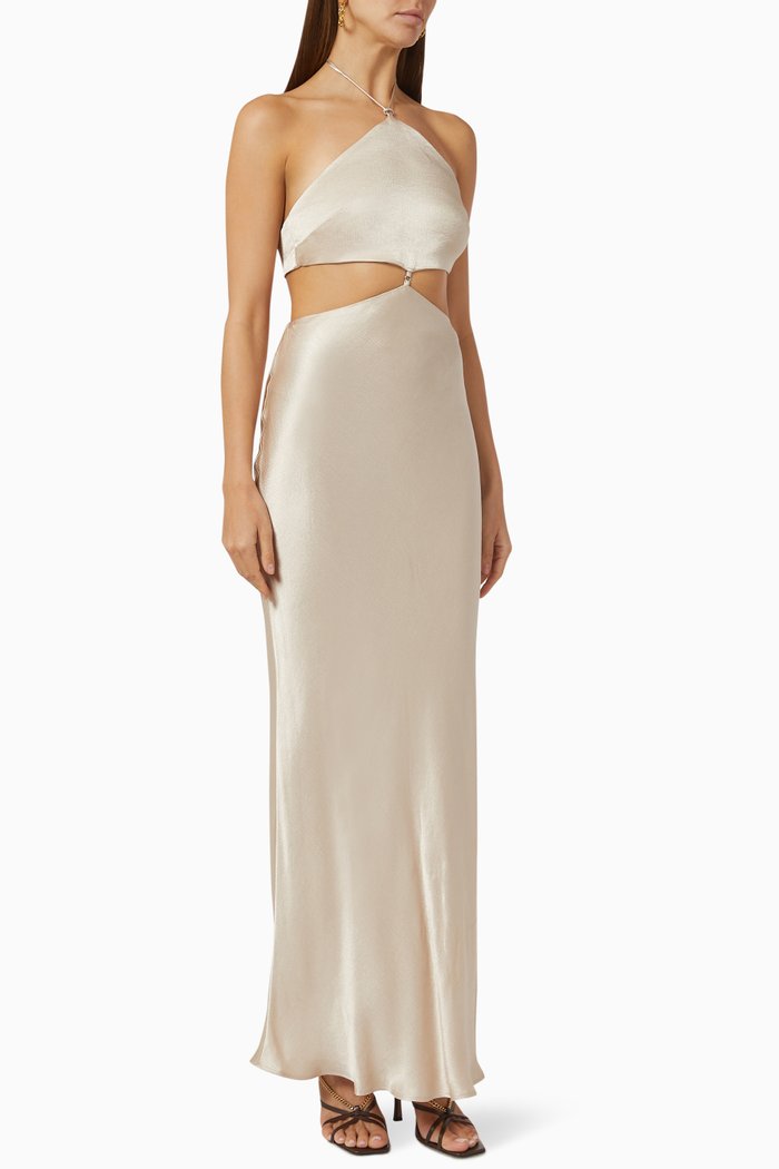 

Kara Maxi Dress in Satin, Neutral