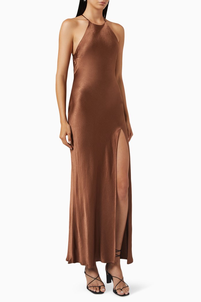 

Annika Maxi Dress in Satin, Brown