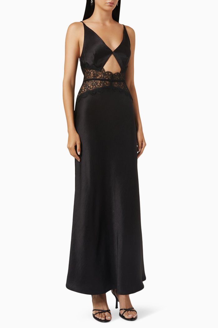 

Camille Maxi Dress in Satin, Black