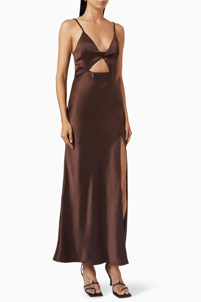 

Hazel Maxi Dress in Satin, Brown