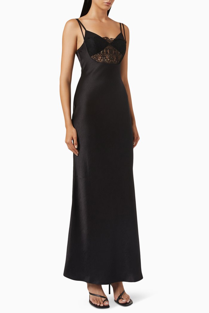 

Scarlett Maxi Dress in Satin, Black