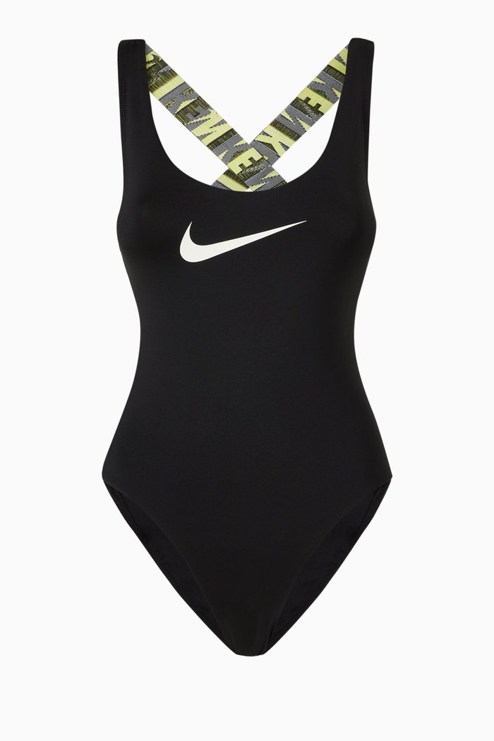 

Crossback One Piece Swimsuit in Stretch Nylon, Black