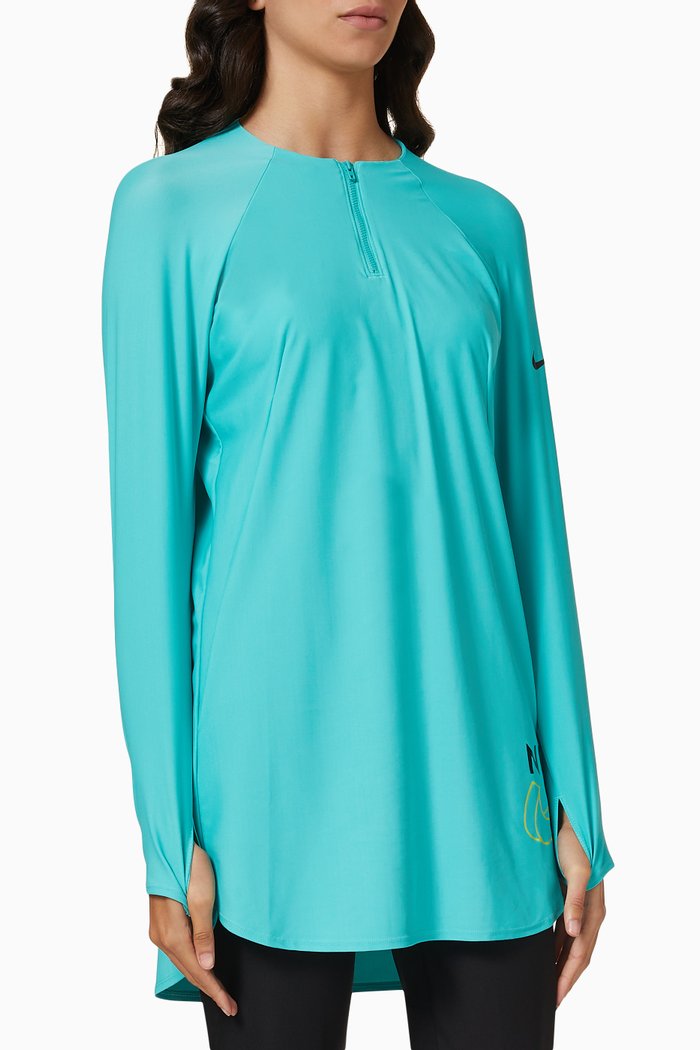 

Full Coverage Swim Tunic in Stretch Nylon, Blue