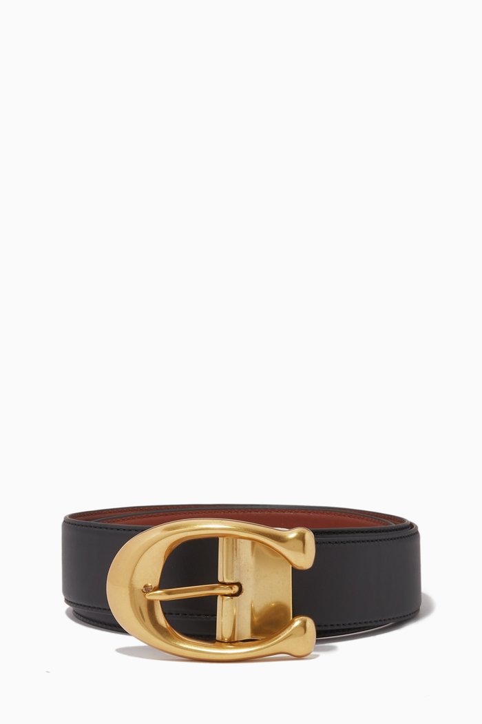 

Signature Buckle Reversible Belt in Calf Leather, Black