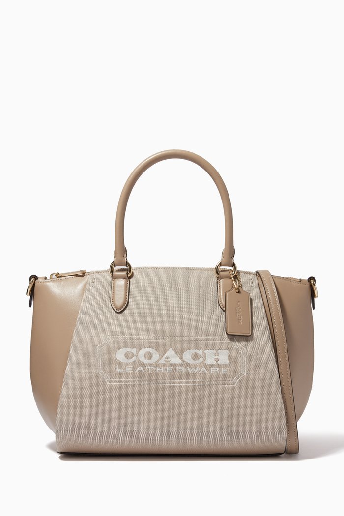 

Elise Satchel Bag in Jacquard & Leather, Neutral