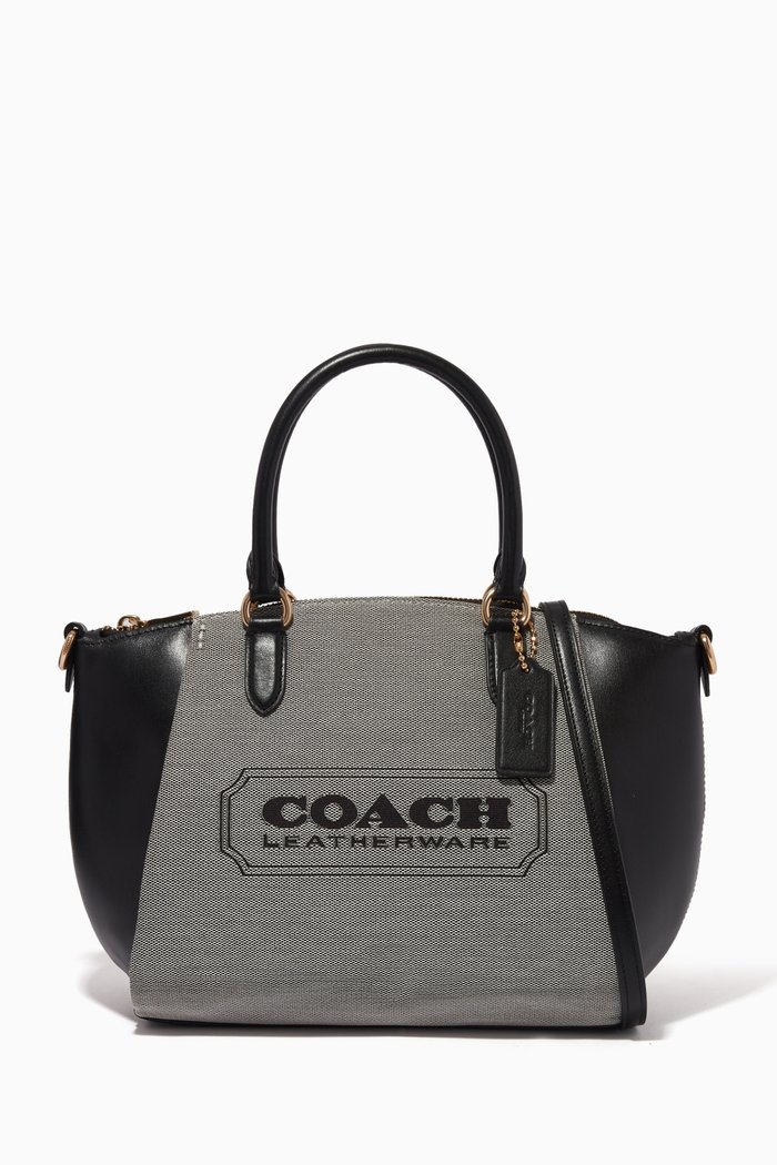 Elise Satchel Bag in Jacquard & Leather, Black