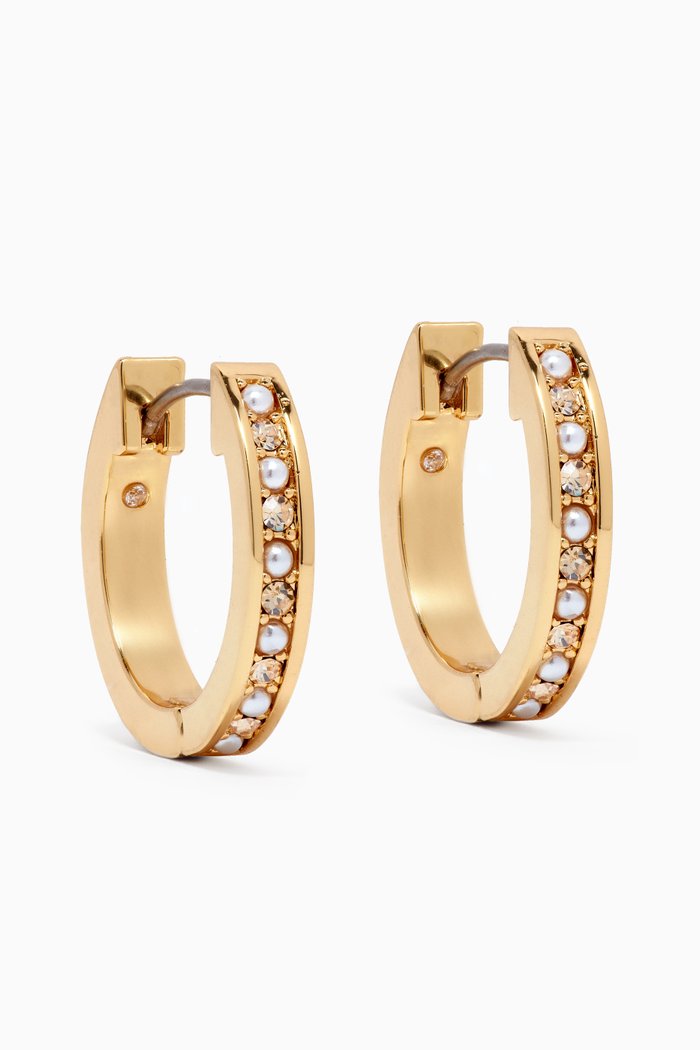 

Classic Pearl & Crystal Huggies in Gold-plated Brass, Yellow
