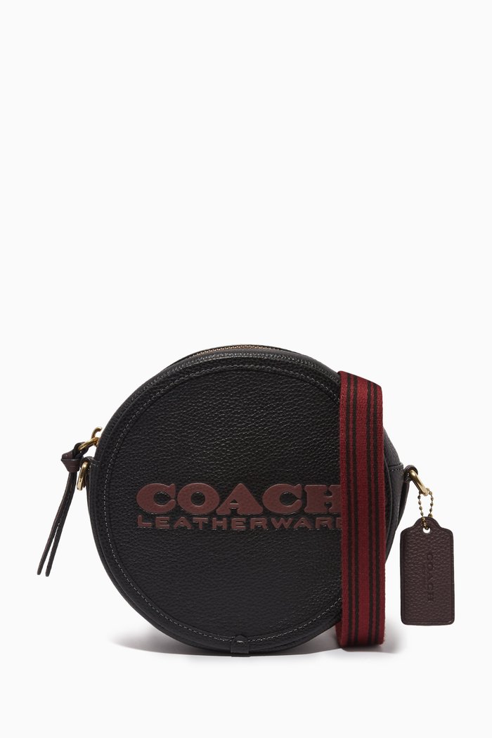 Kia Circle Crossbody Bag in Leather, Black
