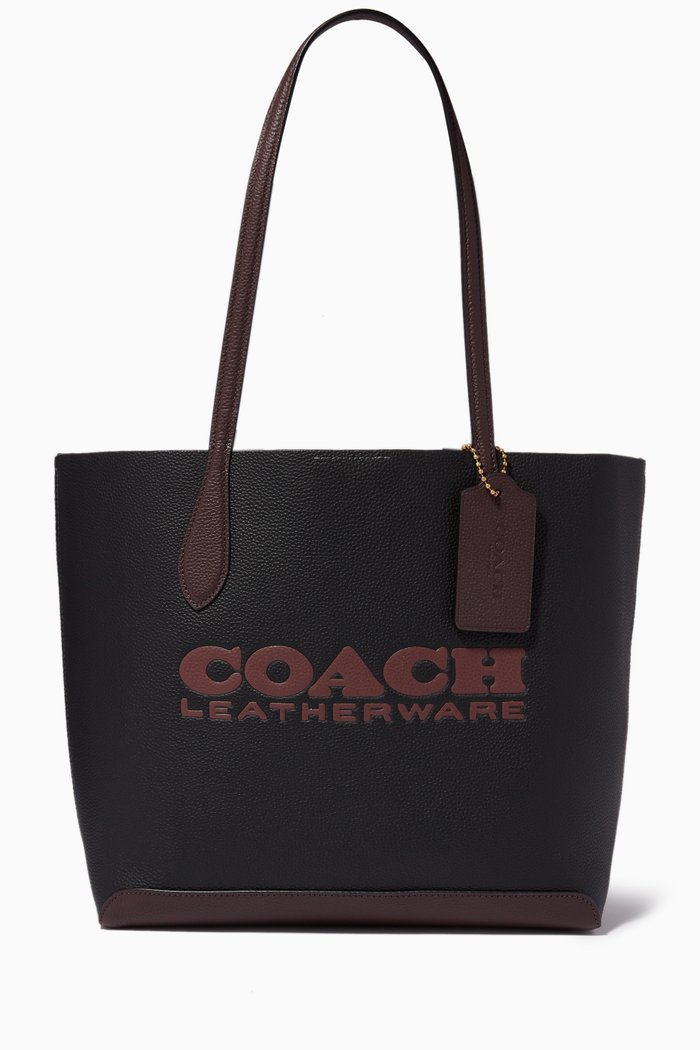 Kia Colour-block Tote Bag in Grained Leather, Black
