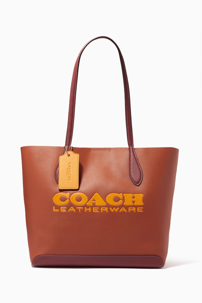 

Kia Colour-block Tote Bag in Grained Leather, Brown