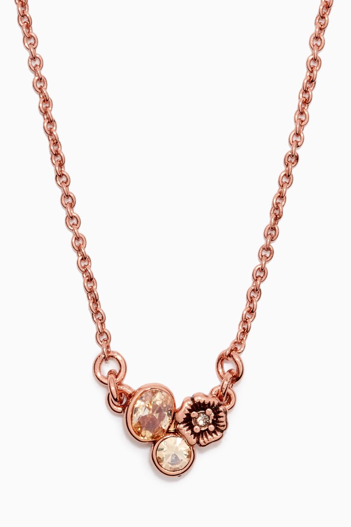 Mini Tea Rose Cluster Necklace in Rose Gold-plated Brass, Pink