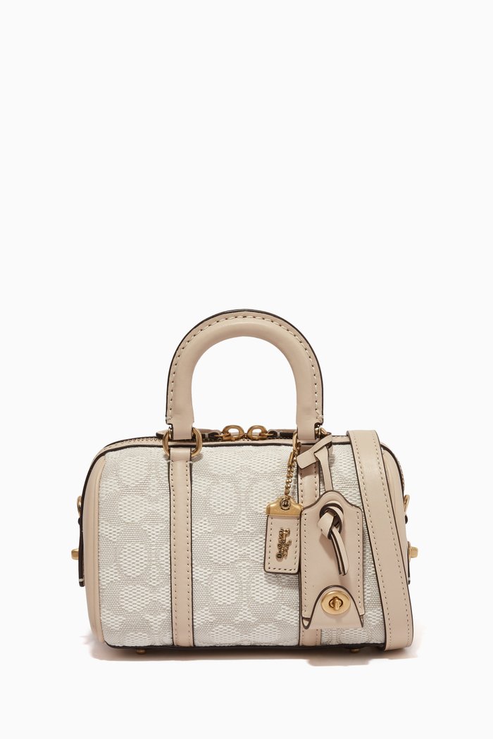 Ruby Satchel Bag in Signature Textile Jacquard, White