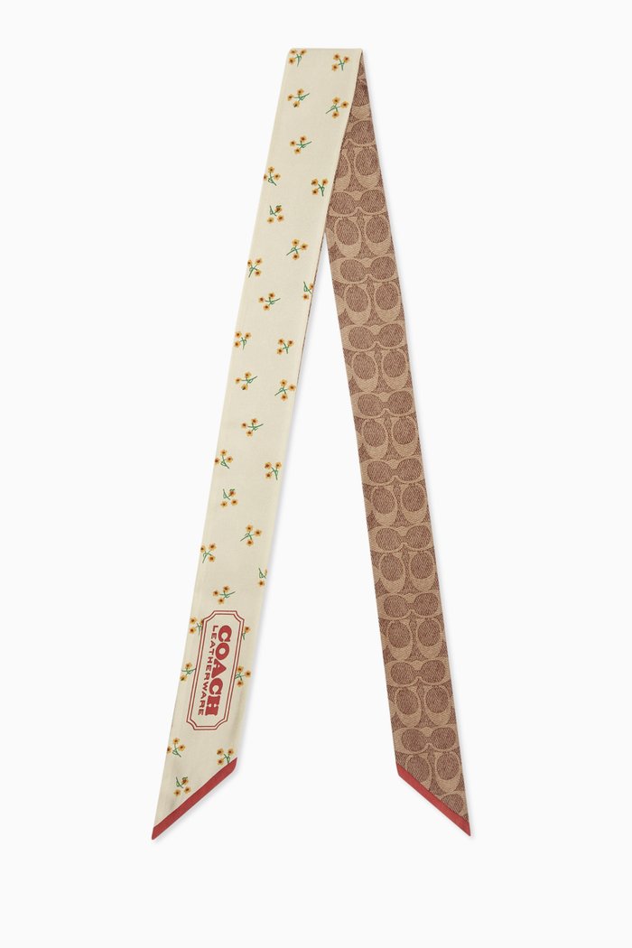 

Floral Trio-print Skinny Scarf in Silk, White