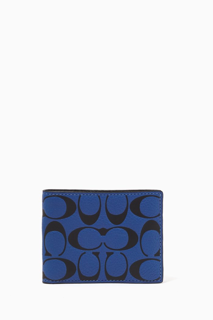 Slim Billfold Wallet In Signature Leather, Blue