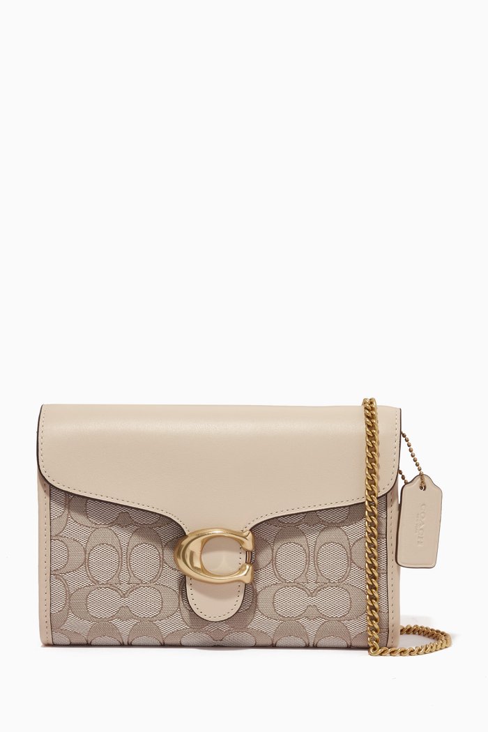 

Tabby Chain Clutch in Signature Jacquard, Neutral