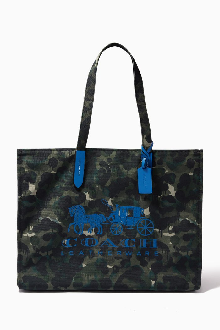 

Camo Logo Print 42 Tote Bag in Recycled Canvas, Blue