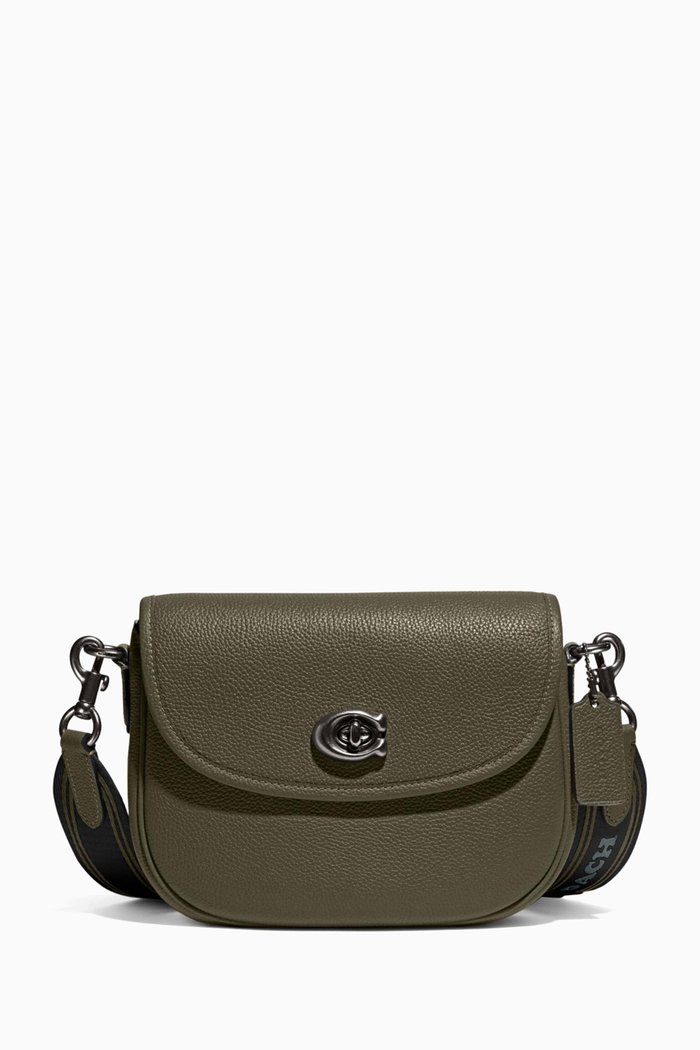 

Willow Saddle Crossbody Bag in Pebbled Leather, Green