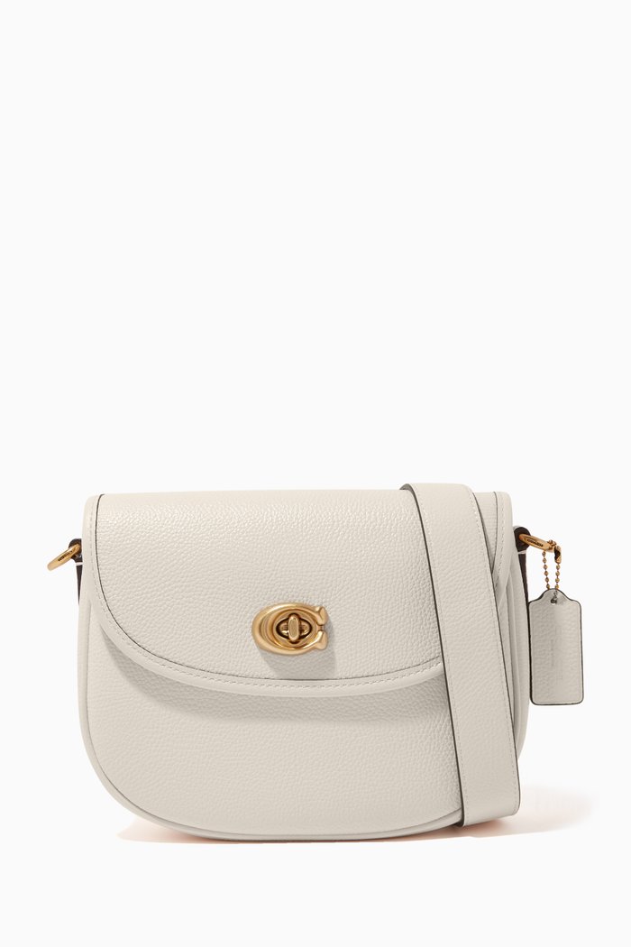 

Willow Saddle Crossbody Bag in Pebbled Leather, White