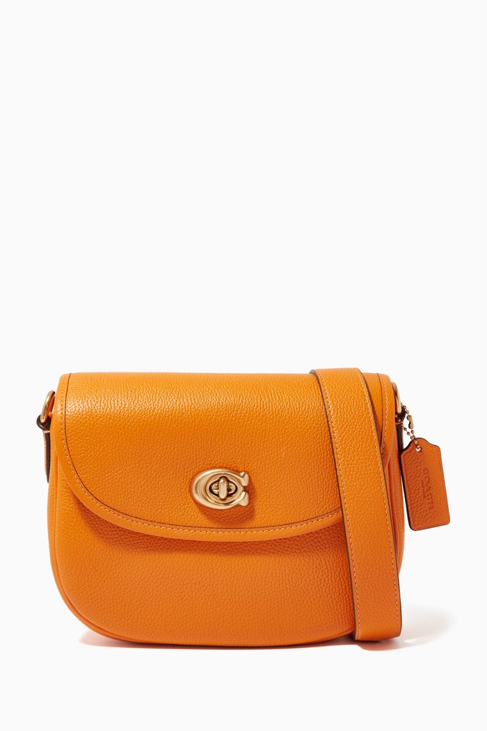 

Willow Saddle Crossbody Bag in Pebbled Leather, Orange