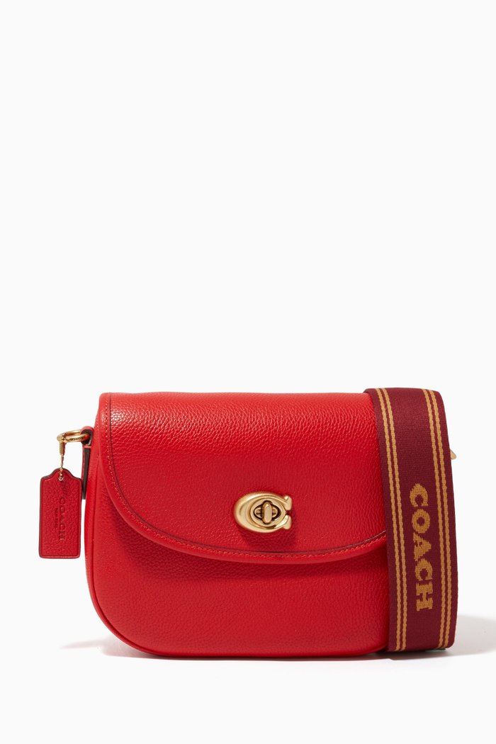 

Willow Saddle Crossbody Bag in Pebbled Leather, Red