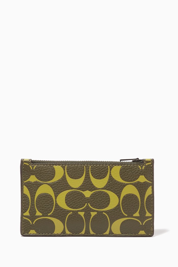 Zip Card Case In Signature Leather, Green