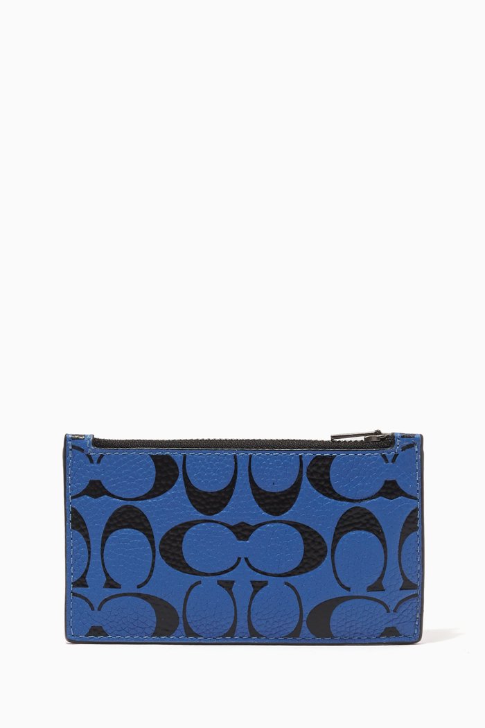 

Zip Card Case In Signature Leather, Blue