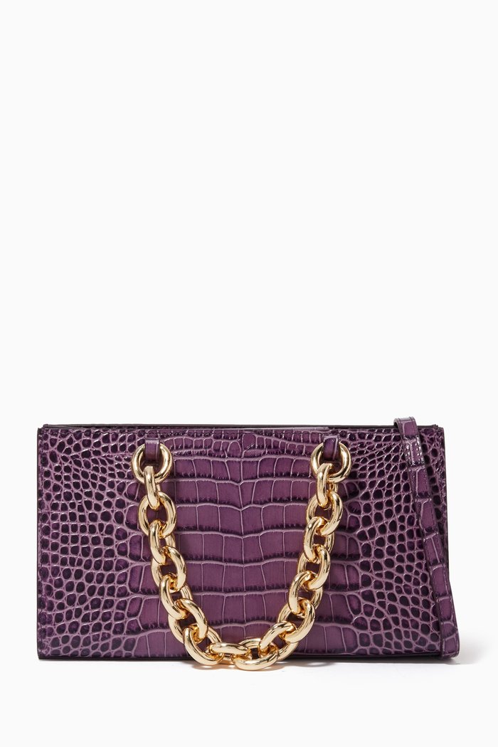 

Gaia Shoulder Bag in Croc-Embossed Leather, Purple