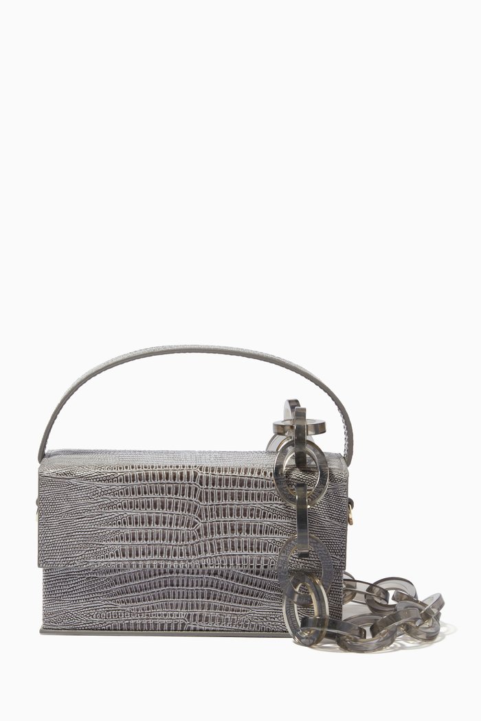 

Ida Bag in Embossed Lizard Leather, Grey