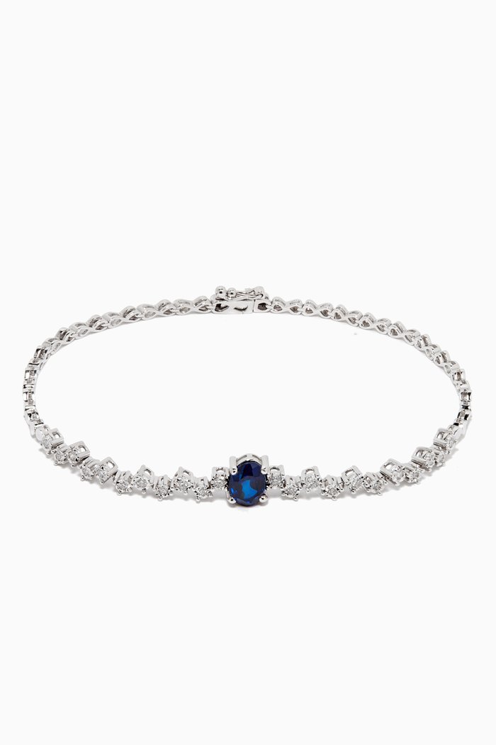 

Sapphire and Diamond Bracelet in White Gold, Silver