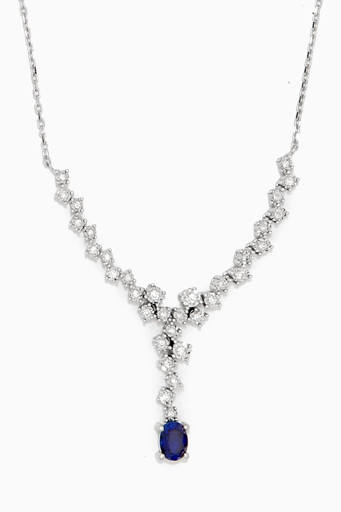 

Sapphire Diamond Drop Necklace in White Gold, Silver