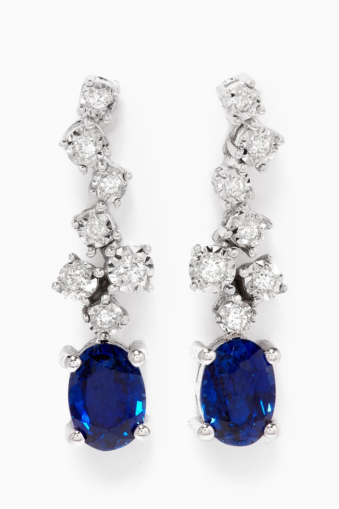 

Sapphire and Diamond Drop Earrings in White Gold, Silver