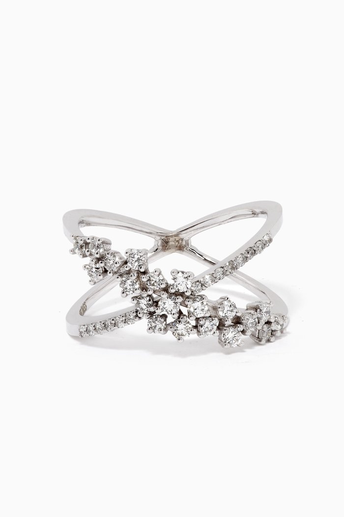 

Crystal Crossover Diamond Ring in White Gold, Silver