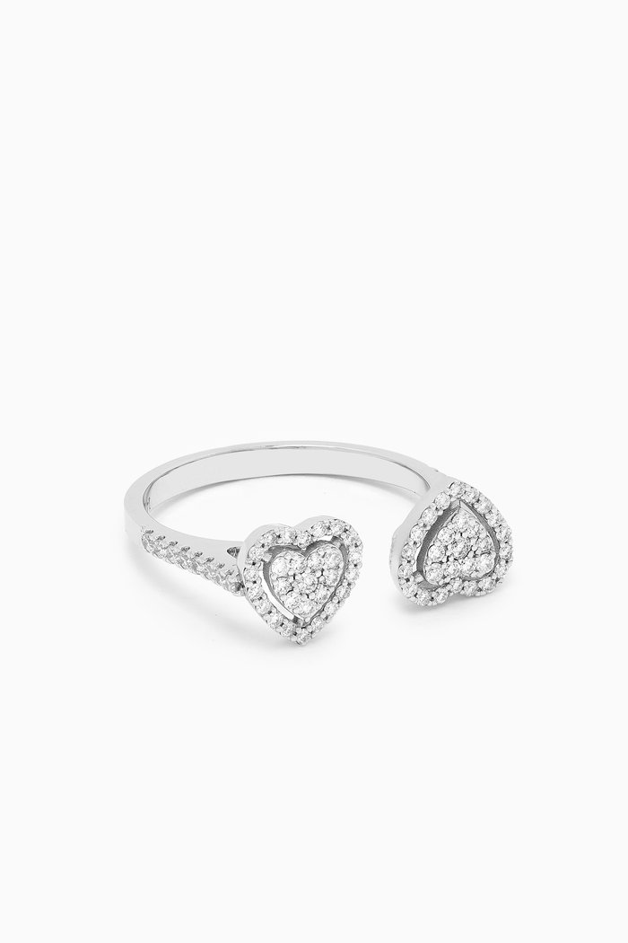 Heart Toi et Moi Diamond Ring in 14kt White Gold, Silver
