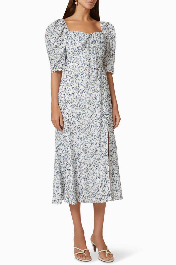 

Lunar Midi Dress in Linen, Blue