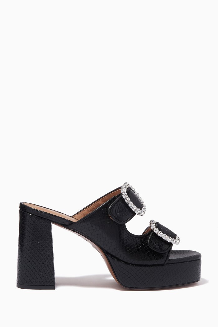 

Heeled Mules in Croc Embossed Leather, Black