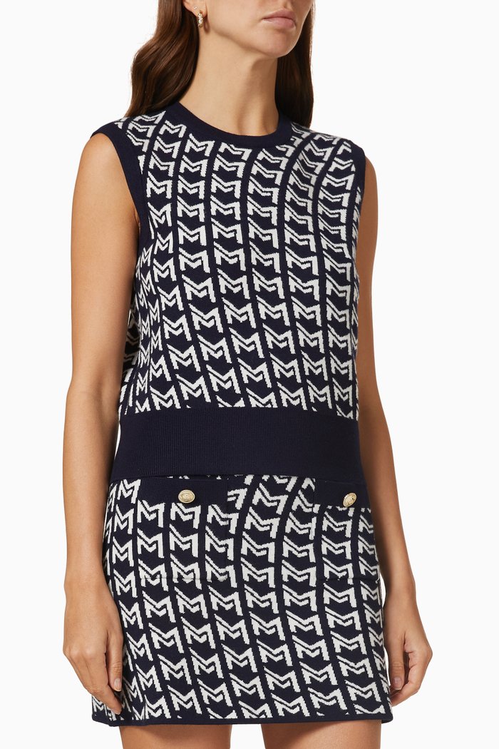 

Monogrammed Jacquard Sleeveless Top, Blue