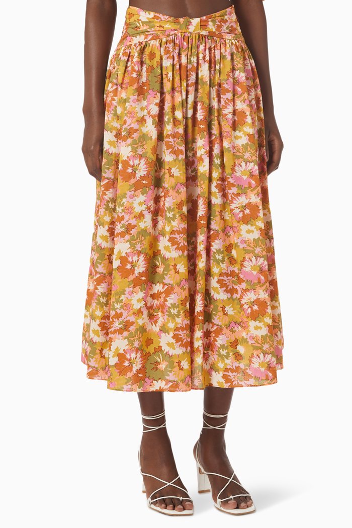 

Violet Twist Waist Skirt in Cotton, Multicolour