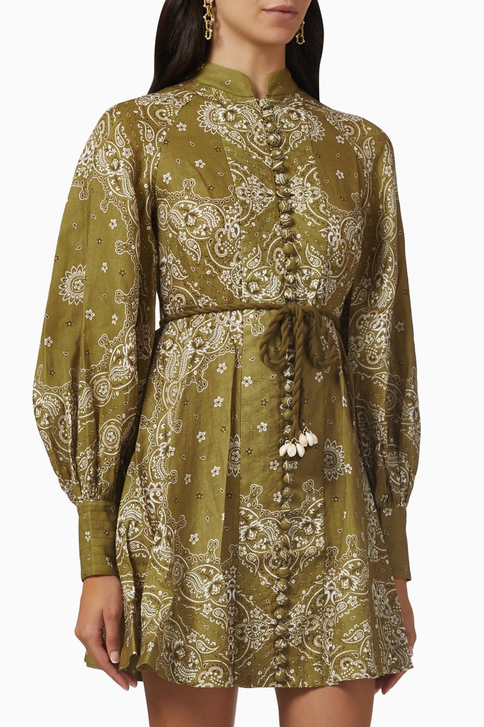 

Violet Button Up Mini Dress in Linen, Green
