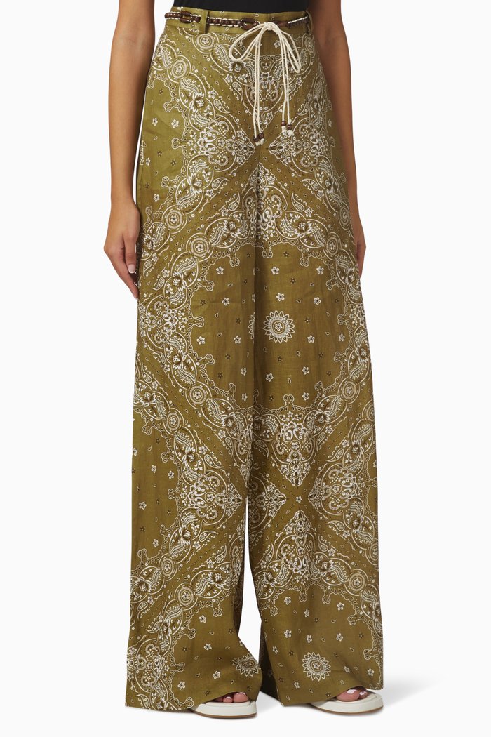 

Violet Wide Leg Pants in Linen, Green