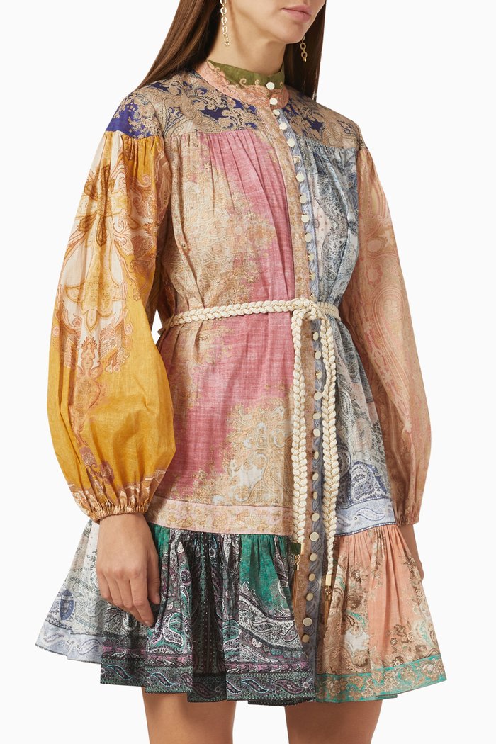 

Anneke Spliced Lantern Mini Dress in Cotton Voile, Multicolour