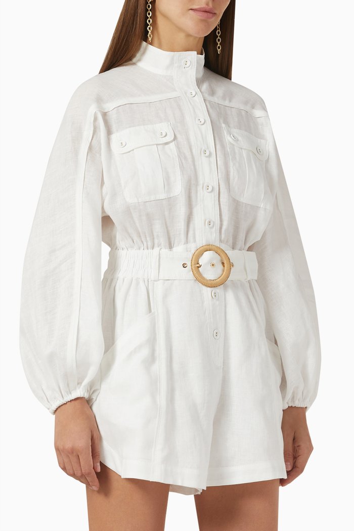 

Anneke Panelled Playsuit in Linen, Neutral