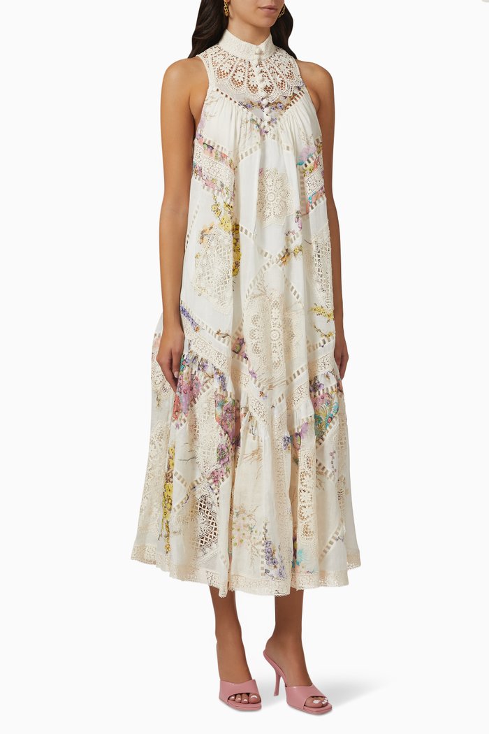 

Jude Spliced Trim Midi Dress in Ramie, White